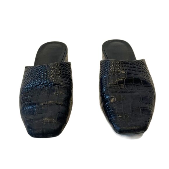 Vagabond Shoemakers Black Leather Square Toe Mules Size 37 Crocodile Embossed - Picture 4 of 11